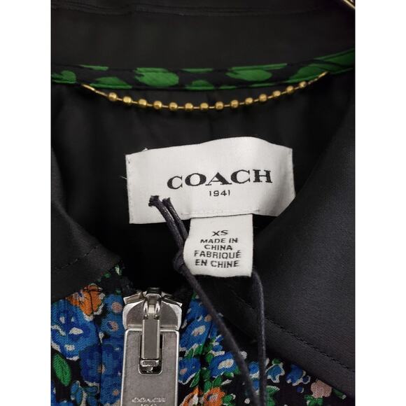NEW Coach Framed Varsity Jacket Floral Multi Full Zip Black 100% Silk XS - Picture 4 of 11